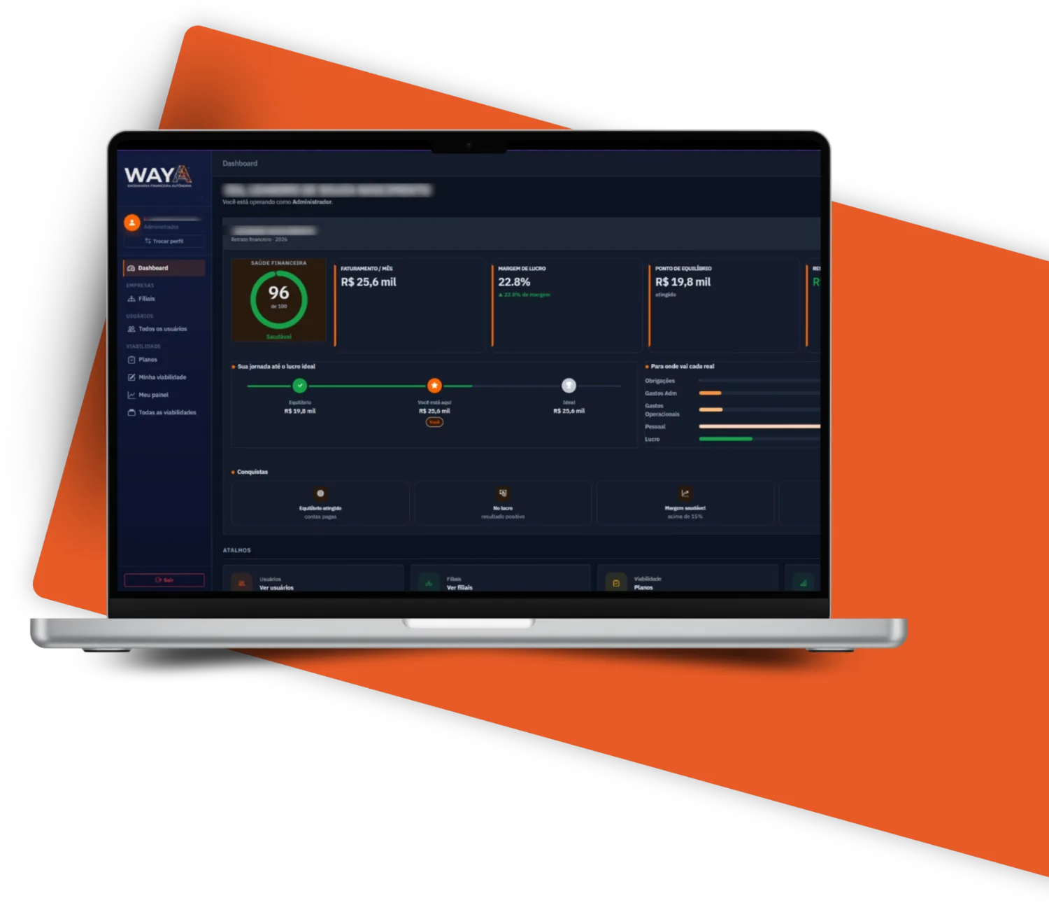 Dashboard da WAYA Pro num notebook